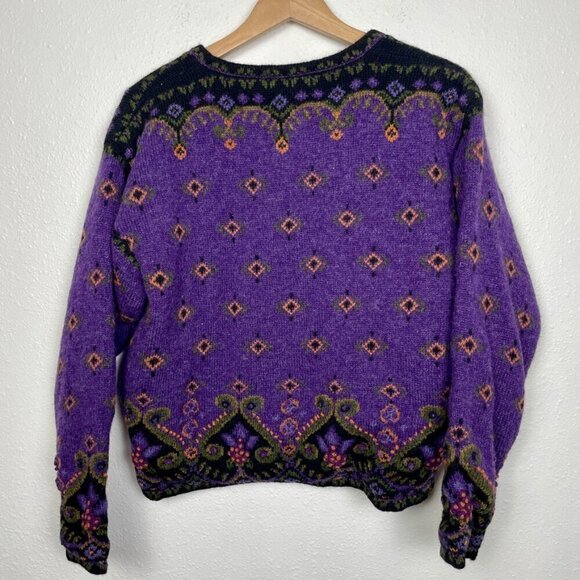 Icelandic Design 100% Wool Purple Floral Nordic Style Zip Jacket Size: Medium - Picture 8 of 11